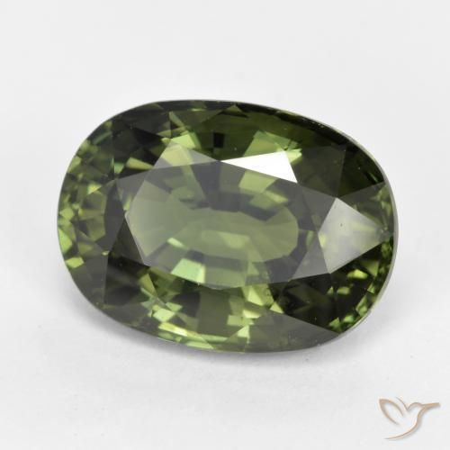 Zafiro Verde oscuro natural de 5.35 ct, Ovalada, VVS