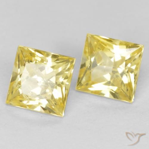 Gemas de Zafiro Amarillo claro medio natural de 0.59 ct, Cuadrado, VS