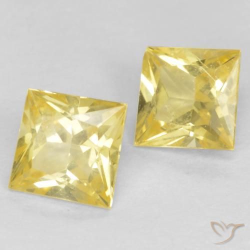 Gemas de Zafiro Amarillo claro medio natural de 0.57 ct, Cuadrado, VS