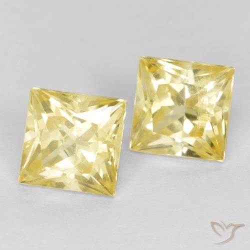 Gemas de Zafiro Amarillo claro medio natural de 0.75 ct, Cuadrado, VS