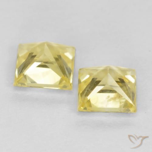 Gemas de Zafiro Amarillo claro medio natural de 0.75 ct, Cuadrado, VS