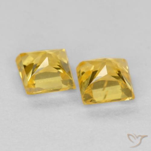 Gemas de Zafiro Amarillo miel natural de 0.53 ct, Cuadrado, VS