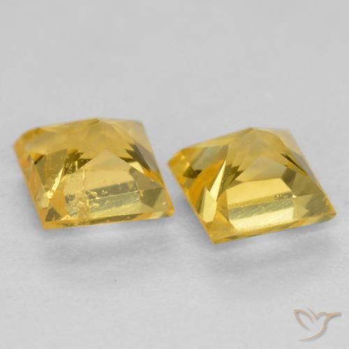 Gemas de Zafiro Amarillo miel natural de 0.58 ct, Cuadrado, VS