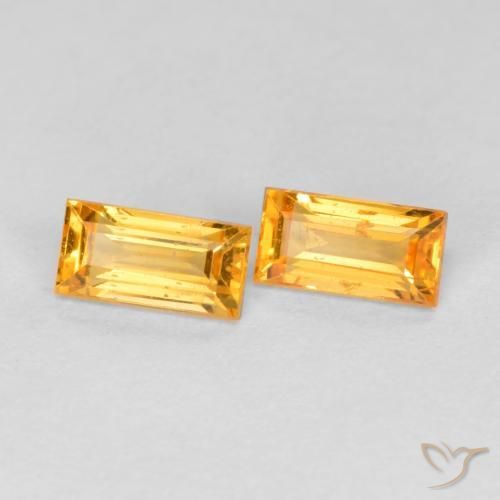Gemas de Zafiro Dorado naranja natural de 0.61 ct, Corte Baguette, VS