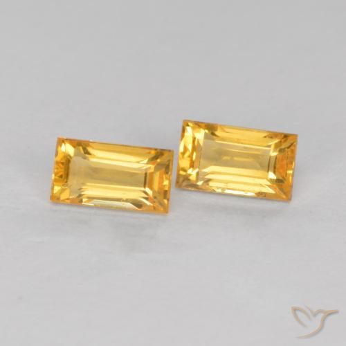 Gemas de Zafiro Naranja dorado natural de 0.58 ct, Corte Baguette, VS