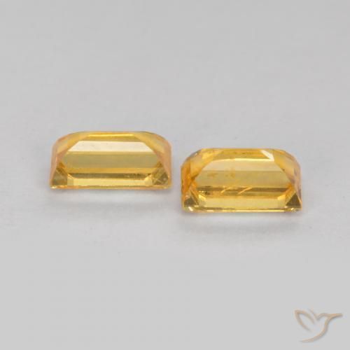 Gemas de Zafiro Naranja dorado natural de 0.58 ct, Corte Baguette, VS