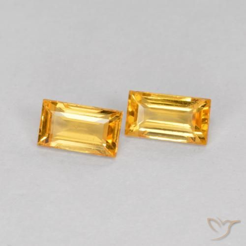 Gemas de Zafiro Naranja dorado intenso natural de 0.48 ct, Corte Baguette, VS