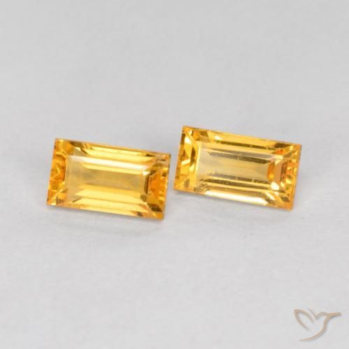 Gemas de Zafiro Naranja dorado intenso natural de 0.52 ct, Corte Baguette, VS