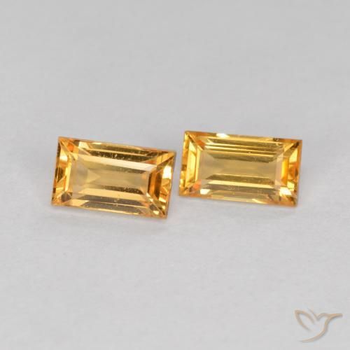 Gemas de Zafiro Dorado naranja natural de 0.48 ct, Corte Baguette, VS