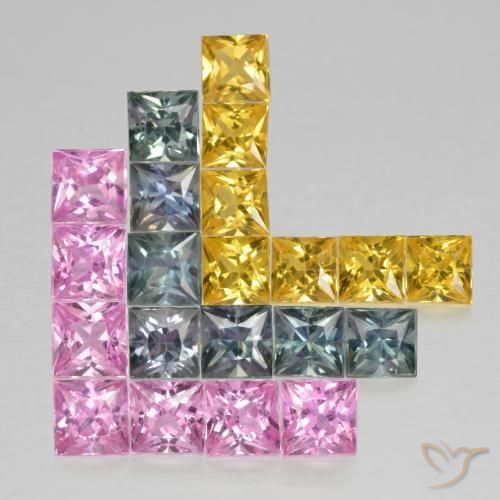 Gemas de Zafiro Multicolor natural de 3.23 ct, Cuadrado, VS