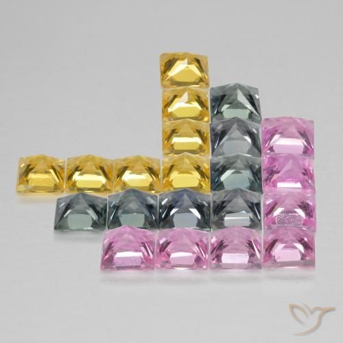 Gemas de Zafiro Multicolor natural de 3.23 ct, Cuadrado, VS
