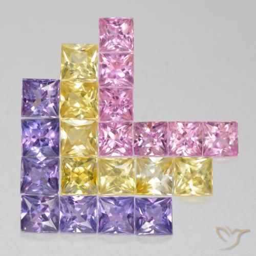 Gemas de Zafiro Multicolor natural de 1.43 ct, Cuadrado, VS