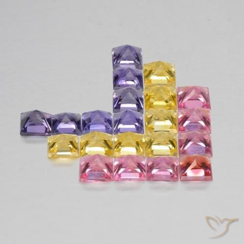 Gemas de Zafiro Multicolor natural de 1.88 ct, Cuadrado, VS