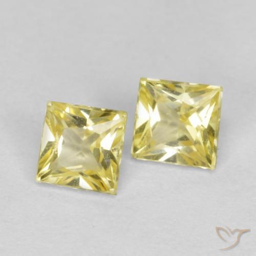 Gemas de Zafiro Amarillo claro medio natural de 0.57 ct, Cuadrado, VS