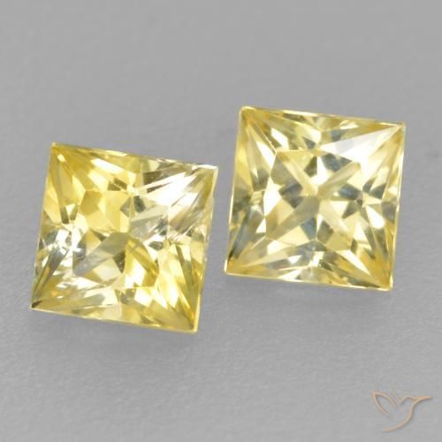 Gemas de Zafiro Amarillo claro medio natural de 0.50 ct, Cuadrado, VS