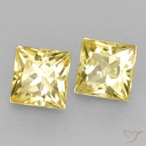 Gemas de Zafiro Amarillo claro medio natural de 0.54 ct, Cuadrado, VS