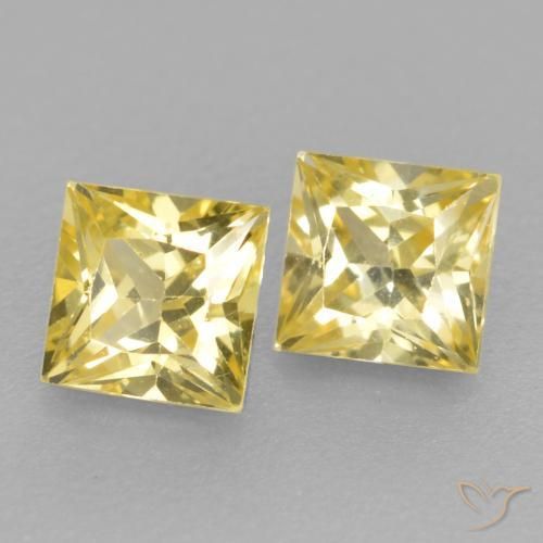 Gemas de Zafiro Amarillo claro medio natural de 0.50 ct, Cuadrado, VVS-VS