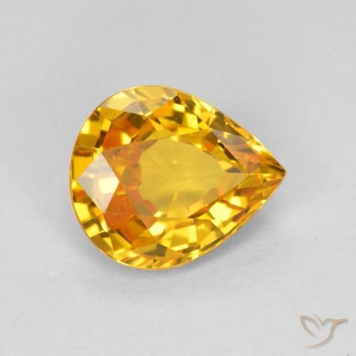 Zafiro Naranja dorado natural de 0.72 ct, En forma de pera, VVS-VS