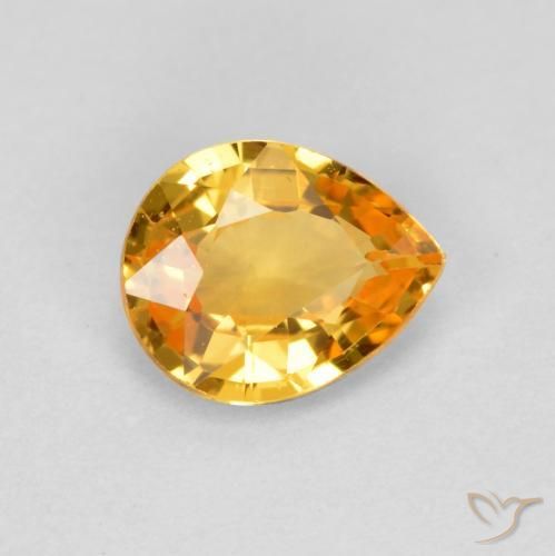 Zafiro Dorado naranja intenso natural de 0.60 ct, En forma de pera, VVS-VS