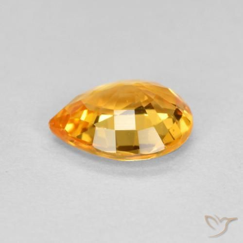 Zafiro Dorado naranja intenso natural de 0.60 ct, En forma de pera, VVS-VS