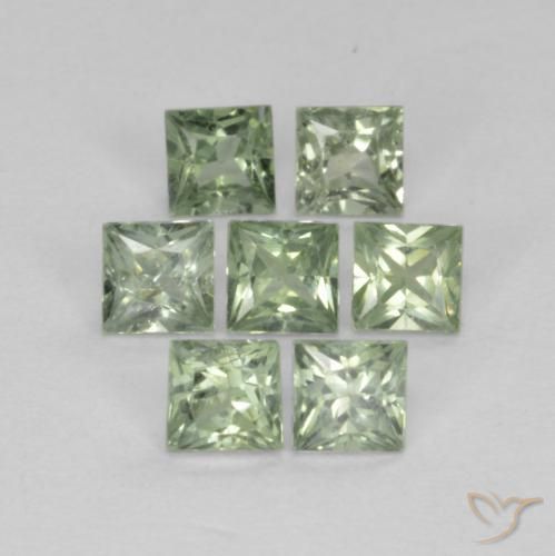 Gemas de Zafiro Verde salvia claro natural de 1.02 ct, Cuadrado, VS