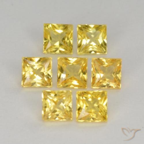 Gemas de Zafiro Amarillo medio natural de 1.43 ct, Cuadrado, VS