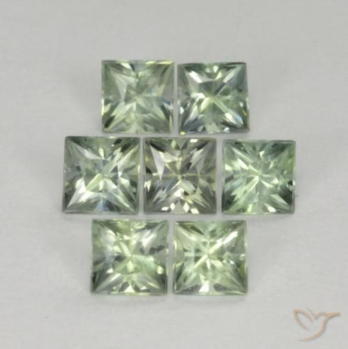 Gemas de Zafiro Verde claro natural de 1.15 ct, Cuadrado, VS