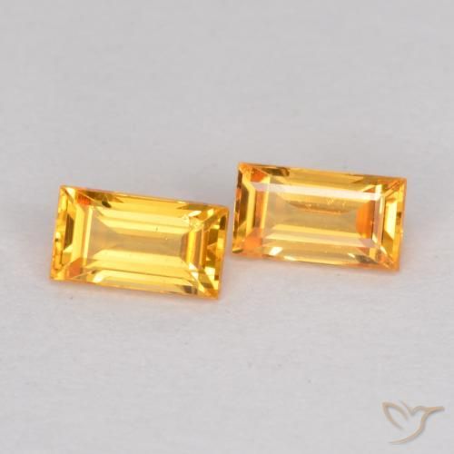 Gemas de Zafiro Dorado naranja natural de 0.49 ct, Corte Baguette, VS