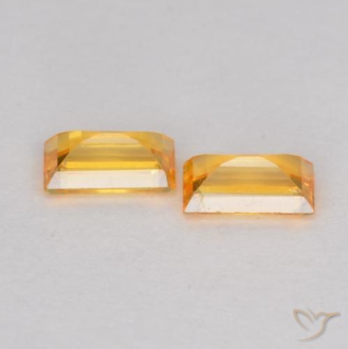 Gemas de Zafiro Dorado naranja natural de 0.49 ct, Corte Baguette, VS