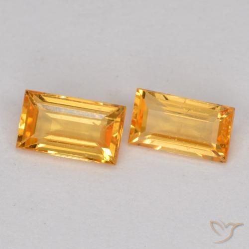 Gemas de Zafiro Naranja dorado intenso natural de 0.48 ct, Corte Baguette, VS