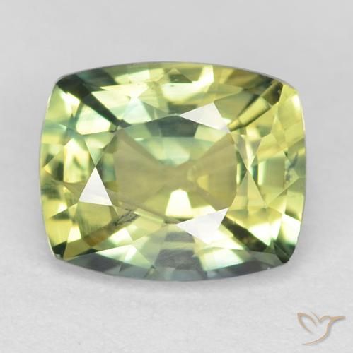 1.07ct Natural Verde amarillento Zafiro, Forma Cojín, VS