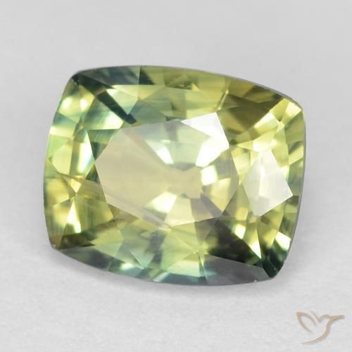 Zafiro Verde amarillento natural de 1.07 ct, Forma Cojín, VS