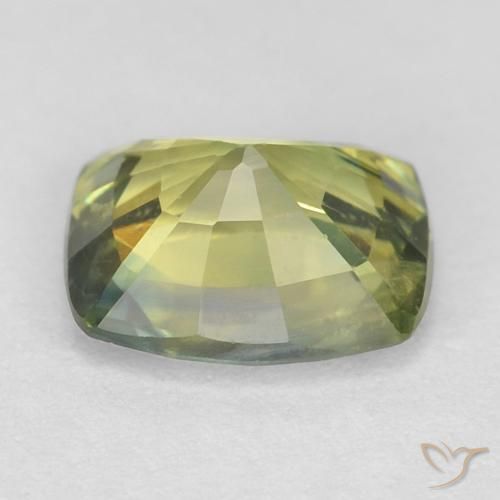 Zafiro Verde amarillento natural de 1.07 ct, Forma Cojín, VS