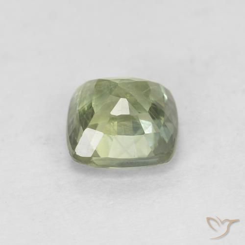 Zafiro Verde oscuro pálido natural de 0.79 ct, Forma Cojín, VS