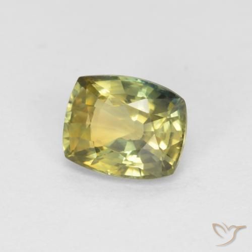 Zafiro Amarillo verdoso natural de 0.99 ct, Forma Cojín, VVS-VS