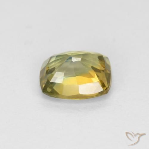 Zafiro Amarillo verdoso natural de 0.99 ct, Forma Cojín, VVS-VS