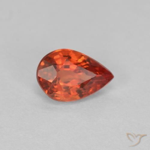 Zafiro Rojo ámbar oscuro natural de 0.54 ct, En forma de pera, VVS-VS