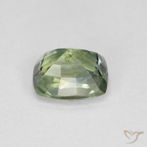 Zafiro Verde amarillento natural de 0.83 ct, Forma Cojín, VS-SI