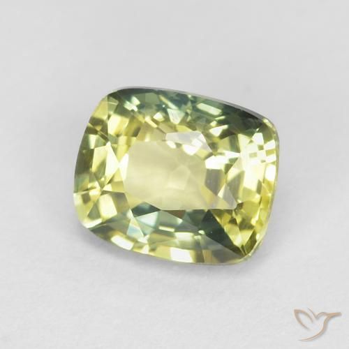 Zafiro Amarillo verdoso natural de 0.85 ct, Forma Cojín, VVS
