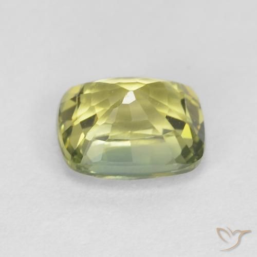 Zafiro Amarillo verdoso natural de 0.85 ct, Forma Cojín, VVS