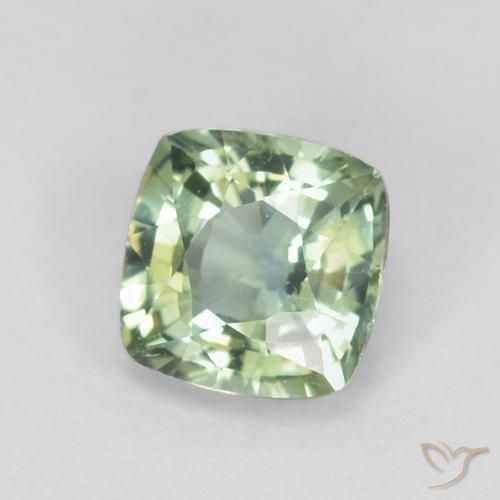 Zafiro Verde salvia claro natural de 0.81 ct, Forma Cojín, VVS