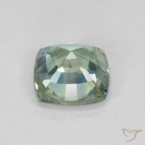 Zafiro Verde salvia claro natural de 0.81 ct, Forma Cojín, VVS