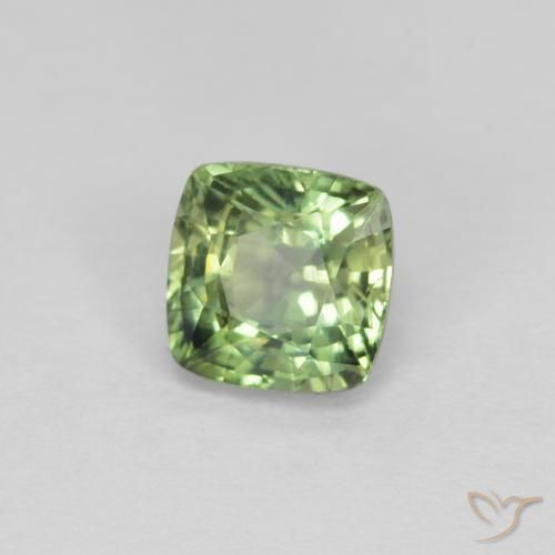 Zafiro Verde amarillento natural de 0.82 ct, Forma Cojín, VVS-VS