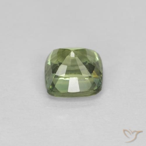 Zafiro Verde amarillento natural de 0.82 ct, Forma Cojín, VVS-VS