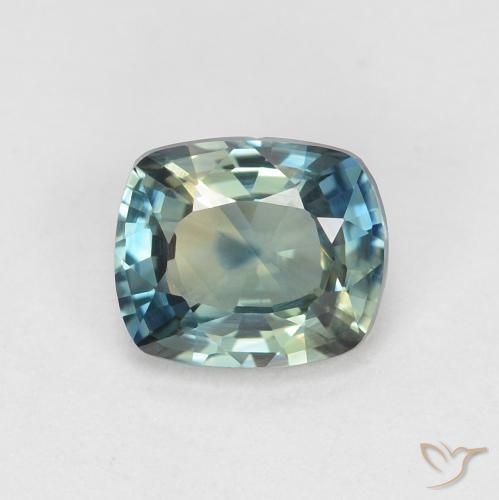 0.96ct Natural Azul verdoso Zafiro, Forma Cojín, VVS