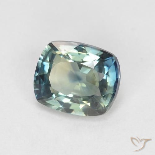 Zafiro Azul verdoso natural de 0.96 ct, Forma Cojín, VVS
