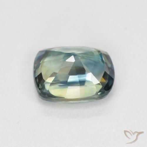 Zafiro Azul verdoso natural de 0.96 ct, Forma Cojín, VVS