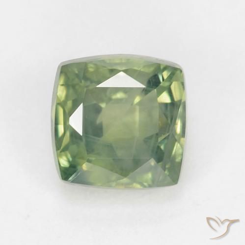 Zafiro Verde salvia claro natural de 0.88 ct, Forma Cojín, VS