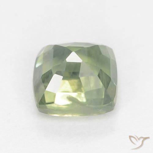 Zafiro Verde salvia claro natural de 0.88 ct, Forma Cojín, VS