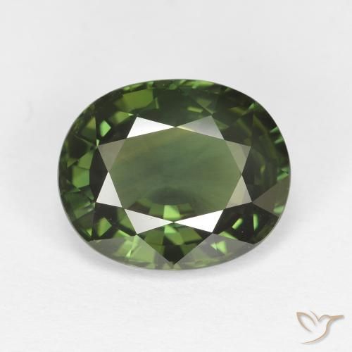 4.12ct Natural Verde oscuro Zafiro, Ovalada, VVS